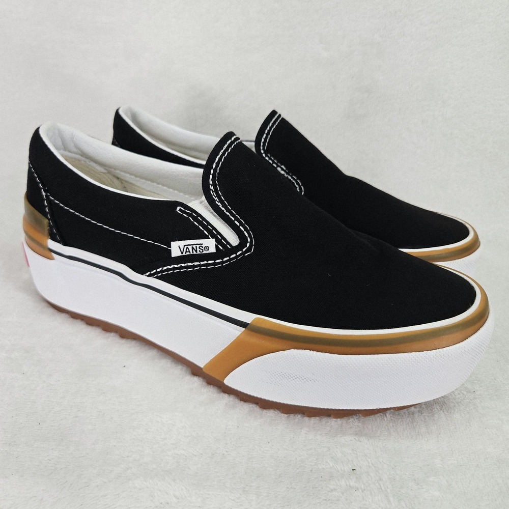 Vans Shoes Womens 6.5 Black Canvas Slip On Platform Lug Sole Skate Sneakers - Picture 2 of 13